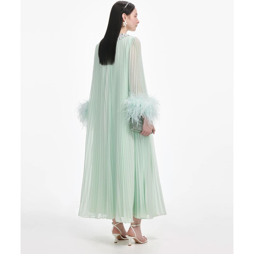 Self-Portrait Green Chiffon Feather Midi Dress - Picture 3 of 6